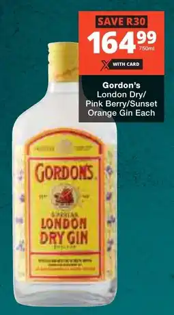Checkers Liquor Shop Gordon's London Dry/ Pink Berry/ Sunset Orange Gin offer