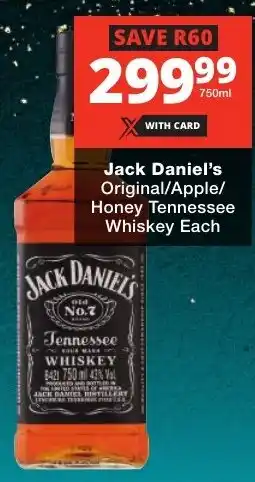 Checkers Liquor Shop Jack Daniel's Original/ Apple/ Honey Tennessee Whiskey offer