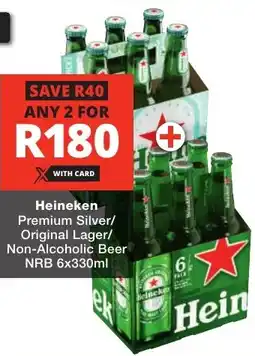 Checkers Liquor Shop Heineken Premium Silver/ Original Lager/ Non-Alcoholic Beer NRB offer