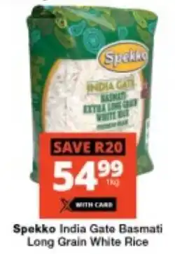 Checkers Spekko India Gate Basmati Long Grain White Rice offer