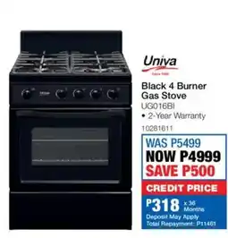 OK Furniture Univa Black 4 Burner Gas Stove offer