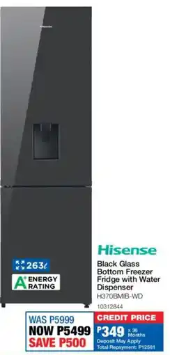OK Furniture Hisense Black Glass Bottom Freezer Fridge with Water Dispenser offer