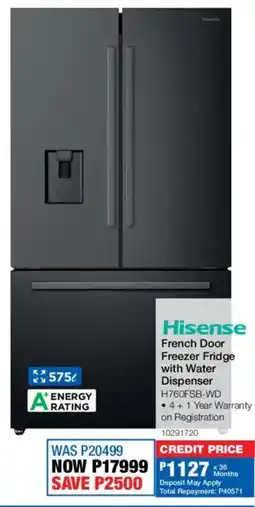 OK Furniture Hisense French Door Freezer Fridge with Water Dispenser offer