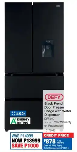 OK Furniture Defy Black French Door Freezer Fridge with Water Dispenser offer