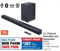 OK Furniture JBL 3.1 Channel Soundbar and Subwoofer offer