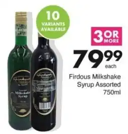 Save Hyper Firdous Milkshake Syrup Assorted offer