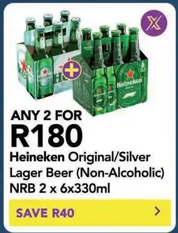 Shoprite Heineken Original/Silver Lager Beer (Non-Alcoholic) NRB 2 x 6x330ml offer