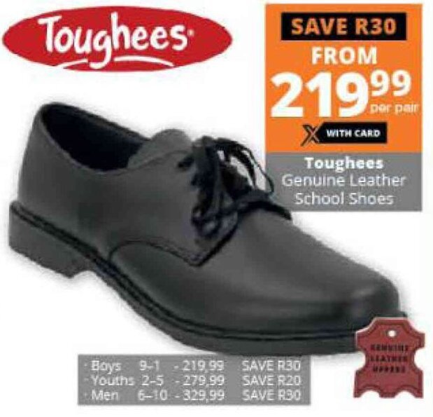 Toughees Genuine Leather School Shoes offer at Checkers