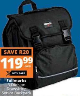 Checkers Fullmarks 3-Division Drawstring Senior Backpack offer