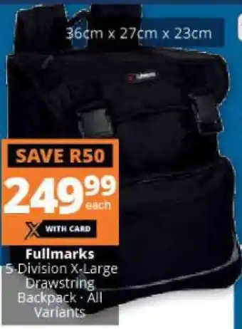 Fullmarks 5-Division X-Large Drawstring Backpack