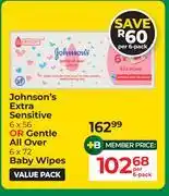 Dis-Chem Johnson's Extra Sensitive 6 x 56 Or Gentle All Overv 6 x 72 Baby Wipes-Per Pack offer