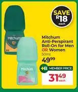 Dis-Chem Mitchum Anti Perspirant Roll On For Men Or Women-50ml Each offer
