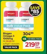 Dis-Chem Biogen Omega-3 1000mg 90 Plus 90 Softgel Capsules-Per Pack offer