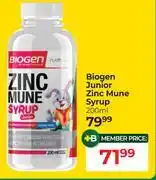 Dis-Chem Biogen Junior Zinc Mune Syrup-200ml offer