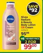 Dis-Chem Nivea Radiant & Beauty Body Lotion Or Cream-For 2 x 400ml offer