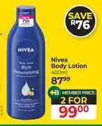 Dis-Chem Nivea Body Lotion-For 2 x 400ml offer