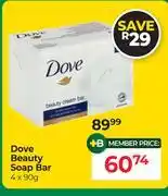 Dis-Chem Dove Beauty Soap Bar-4 x 90g offer