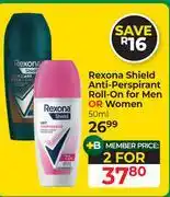 Dis-Chem Rexona Shield Anti-Perspirant Roll-On For Men Or Women-For 2 x 50ml offer