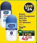 Dis-Chem Sanex Anti-Perspirant Roll-on For Men Or Women-For 2 x 50ml offer