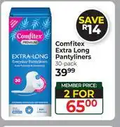 Dis-Chem Comfitex Eztra Long Pantyliners-For 2 x 30's Pack offer