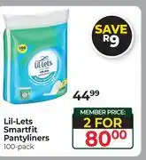 Dis-Chem Lil-Lets Smartfit Pantyliners-For 2 x 100's Pack offer