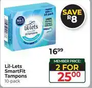 Dis-Chem Lil-Lets Smart Fit Tampons-For 2 X 10's Pack offer
