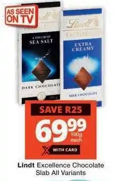 Checkers Lindt Excellence Chocolate Slab All Variants offer