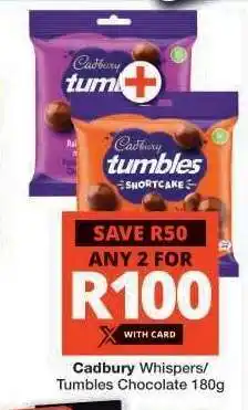 Checkers Cadbury Whispers/Tumbles Chocolate 180g offer