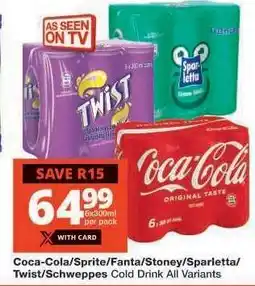 Checkers Coca-Cola/Sprite/Fanta/Stoney/Sparletta/Twist/Schweppes Cold Drink All Variants offer