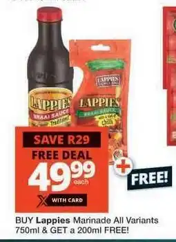 Checkers Lappies Marinade All Variants 750ml offer