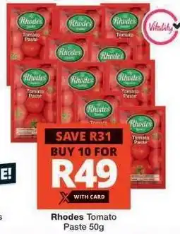 Checkers Rhodes Tomato Paste 50g offer