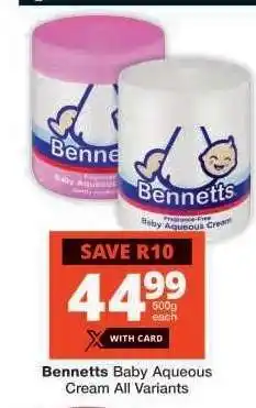 Checkers Bennetts Baby Aqueous Cream All Variants offer