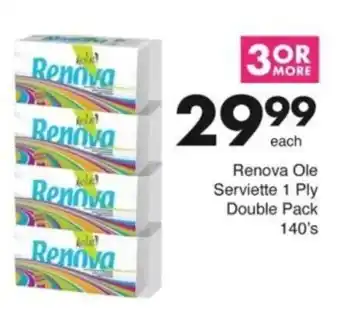 Save Hyper Renova Ole Serviette 1 Ply Double Pack offer