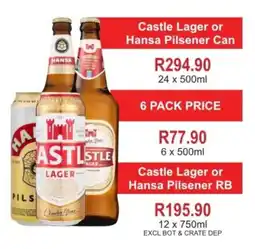 Matrix Warehouse Castle Lager or Hansa Pilsener Can offer