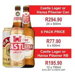 Matrix Warehouse Castle Lager or Hansa Pilsener RB offer