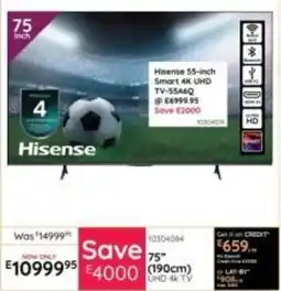 Bradlows Hisense 75-inch 190cm UHD 4K TV offer