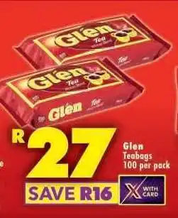 Shoprite GLEN TEABAGS 100 per pack offer