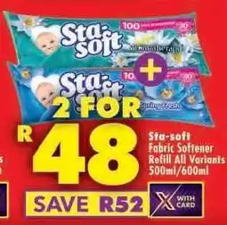 Shoprite Sta-soft Fabric Softener Refill All Variants 500ml/600ml offer