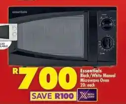 Shoprite Essentials Black/White Manual Microwave Oven 20ℓ each offer