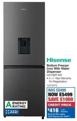 OK Furniture Hisense Bottom Freezer Inox With Water Dispenser offer