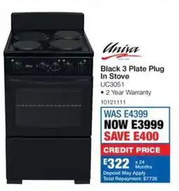 OK Furniture Univa Black 3 Plate Plug In Stove offer