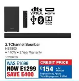 OK Furniture Hisense 2.1 Channel Sounbar offer