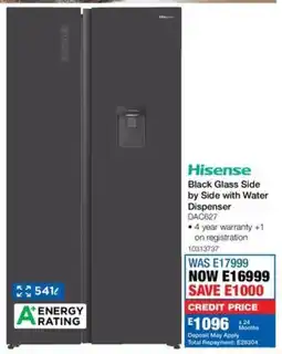 OK Furniture Hisense Black Glass Side by Side with Water Dispenser offer
