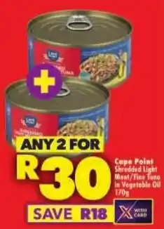 Shoprite Cape Point Shredded Light Meat/ Fine Tuna in Vegetable Oil offer
