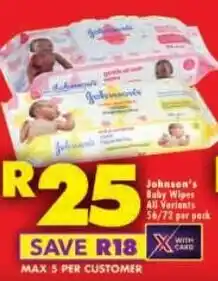Shoprite Johnson's Baby Wipes All Variants offer