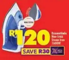 Shoprite Essentials Non-Stick Steam Iron 1600W offer