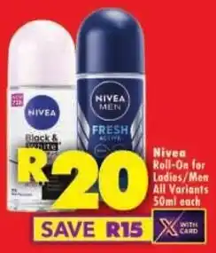 Shoprite Nivea Roll-On for Ladies/ Men All Variants offer