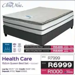 Sleepmasters Cloud Nine Health Care 152cm Queen Bed Set offer