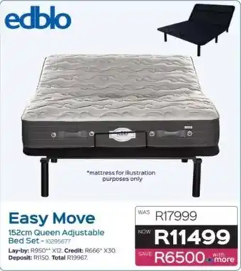 Sleepmasters Edblo Easy Move 152cm Queen Adjustable Bed Set offer