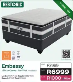 Sleepmasters Restonic Embassy 152cm Queen Bed Set offer